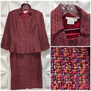 Maggy London Sz 6 Colorful Silk Woven Tweed Blazer Jacket Skirt Suit 2pc Set